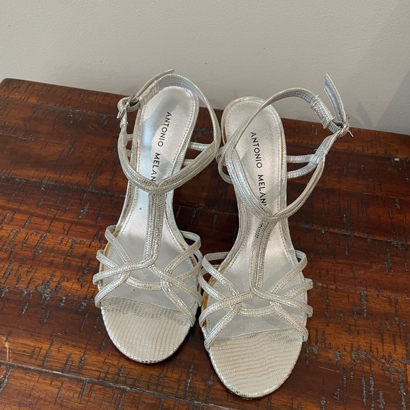 Antonio Melani‎ Strapy Sliver Heels Size 6.5 - Picture 1 of 13